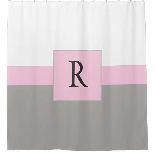 Pink White and Grey Monogram Charm Shower Curtain (Front)