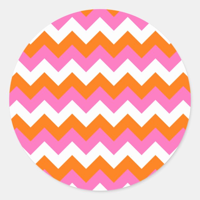 Pink White and Orange Zigzag Classic Round Sticker (Front)