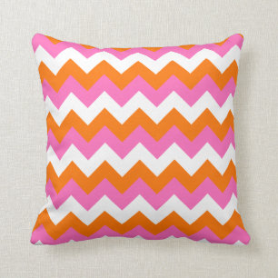 Pink White and Orange Zigzag Cushion