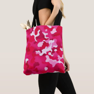Pink, white and red camouflage tote bag