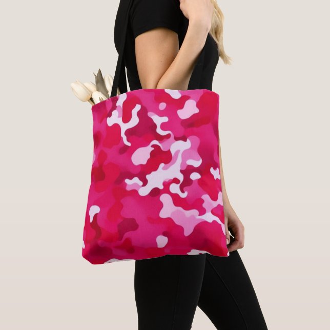 Pink, white and red camouflage tote bag (Close Up)