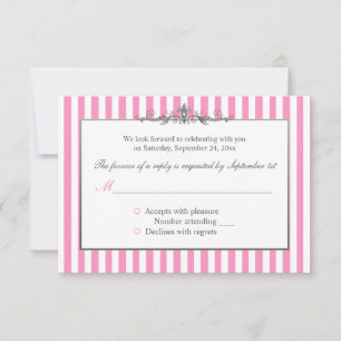 Pink, White, and Silver Striped Reply Card