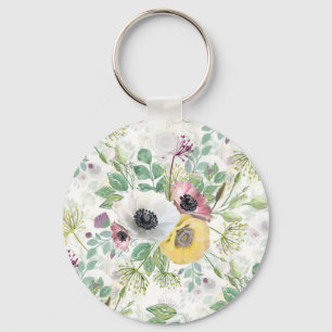 Pink, white and yellow anemones. key ring