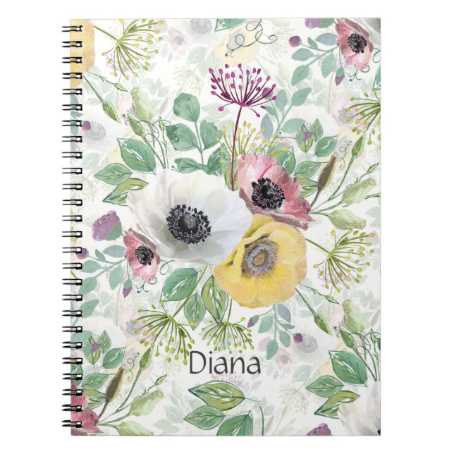 Pink, white and yellow anemones notebook (Front)