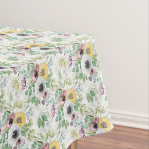 Pink, white and yellow anemones. tablecloth
