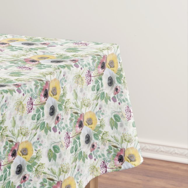 Pink, white and yellow anemones. tablecloth (In Situ)