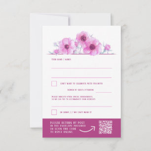Pink white anemone floral wedding QR reply RSVP  Card