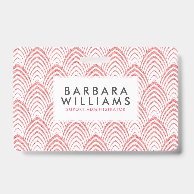 Pink & White Art-Deco Geometric Pattern ID Badge (Front)