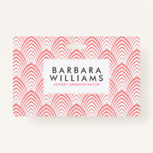 Pink & White Art-Deco Geometric Pattern ID Badge