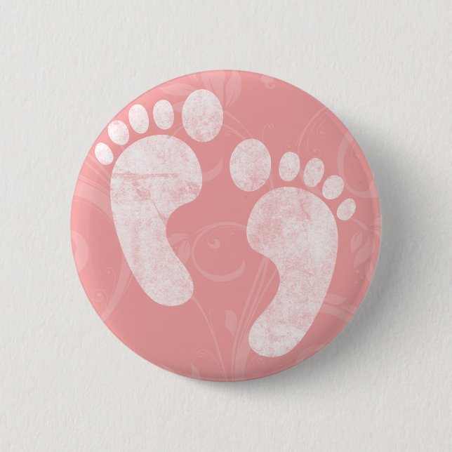 Pink/White Baby Footprints 6 Cm Round Badge (Front)