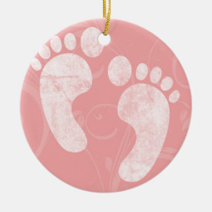 Pink/White Baby Footprints Ceramic Tree Decoration