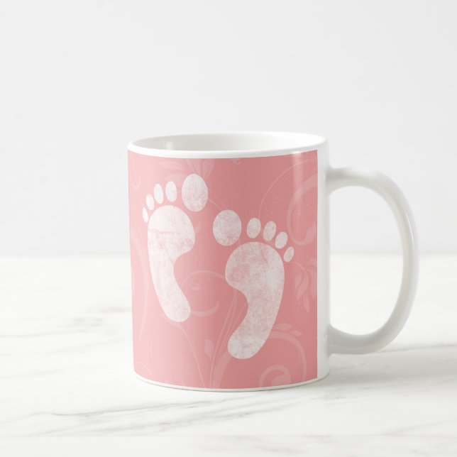 Pink/White Baby Footprints Coffee Mug (Right)
