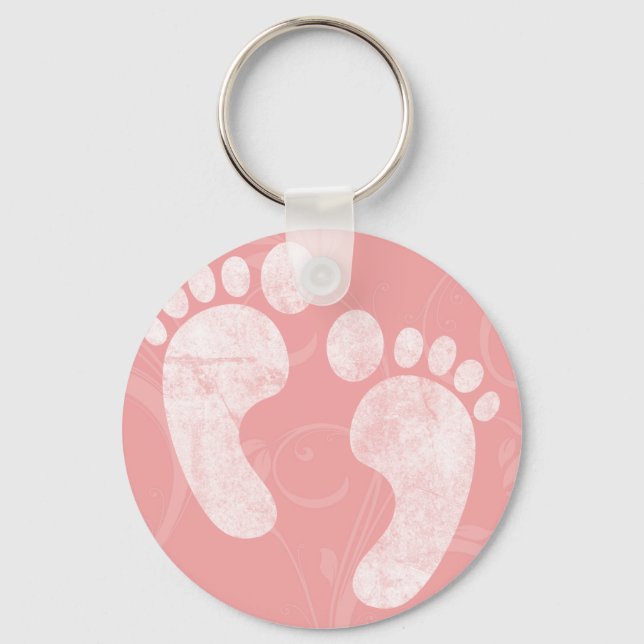Pink/White Baby Footprints Key Ring (Front)