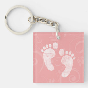 Pink/White Baby Footprints Key Ring