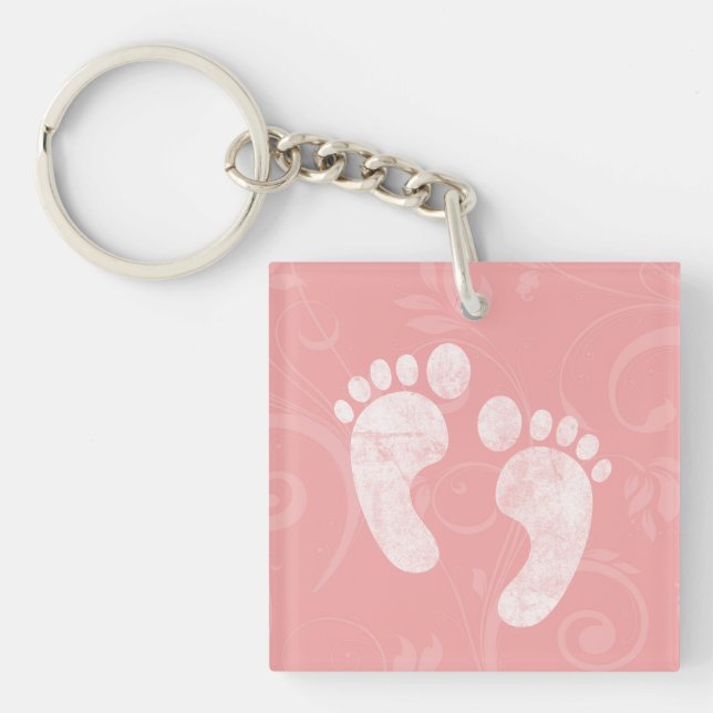 Pink/White Baby Footprints Key Ring (Front)