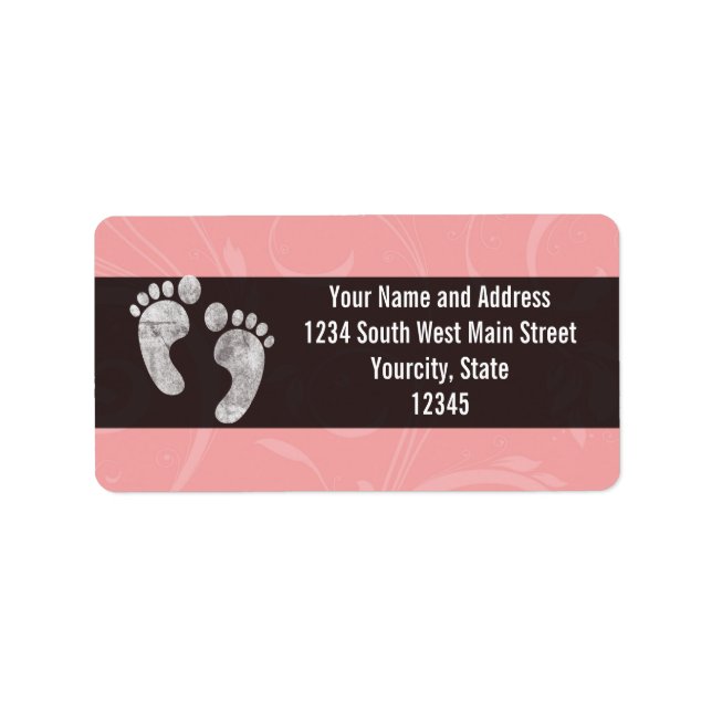 Pink/White Baby Footprints Label (Front)