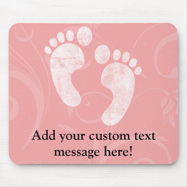 Pink/White Baby Footprints Mouse Mat (Front)