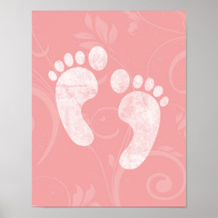 Pink/White Baby Footprints Poster