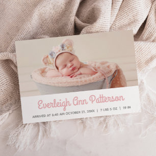 Pink White Baby Girl Custom Photo Retro Birth Announcement