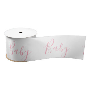 Pink White Baby Girl Script Elegant Baby Shower Sa Satin Ribbon
