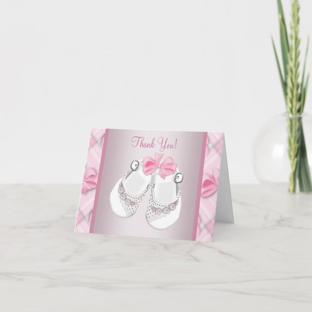 Pink White Baby Shoes Baby Girl Thank You Cards (Front)