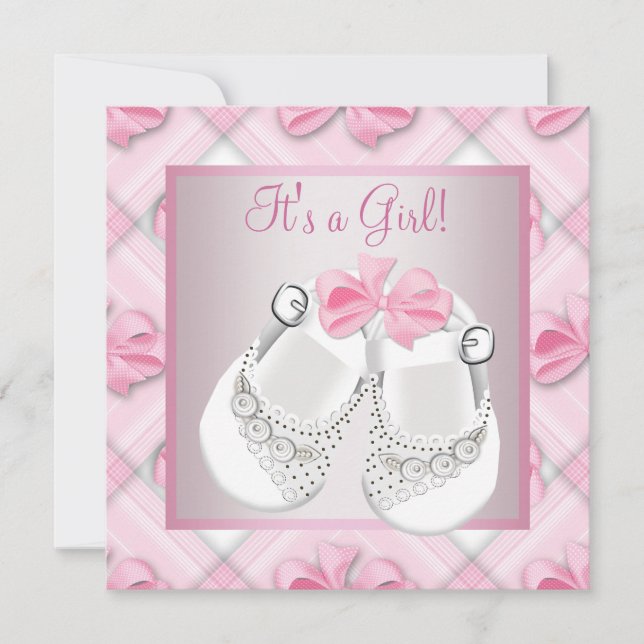 Pink White Baby Shoes Pink Baby Girl Shower Invitation (Front)