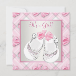 Pink White Baby Shoes Pink Baby Girl Shower Invitation