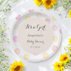 Pink White Baby Shower Watercolor   Paper Plate