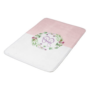 Pink & White Background Delicate Flowers Wreath Bath Mat