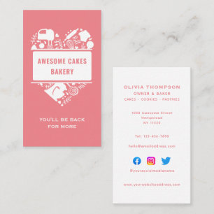 Pink White Baker Bakery Cakes Cookies Pastry Chef Business Card