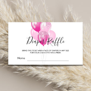 Pink white balloons girl baby shower diaper raffle enclosure card