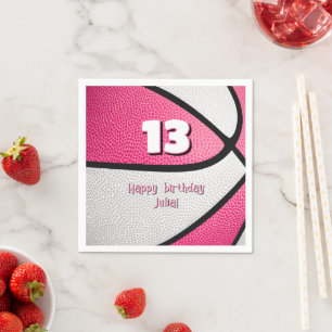 pink white basketball girls birthday sports party napkin