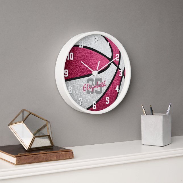 pink white basketball girls sports room clock (Office)