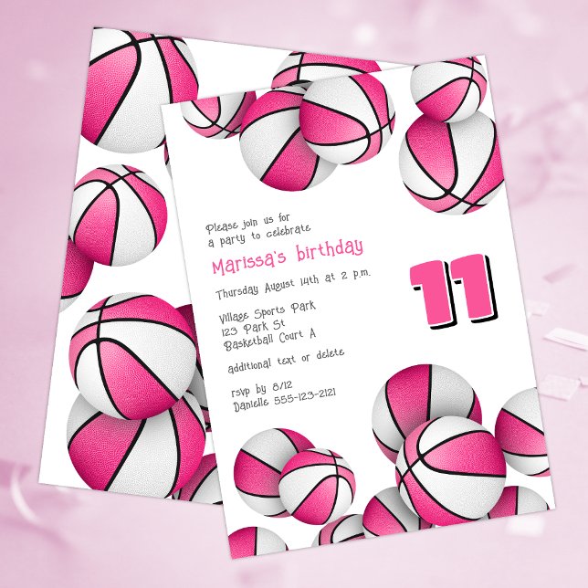 pink white basketballs girls birthday invitation (Creator Uploaded)