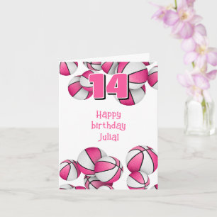 pink white basketballs kids birthday card
