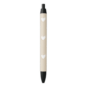 Pink White Beige Cute Simple Heart Pattern Black Ink Pen