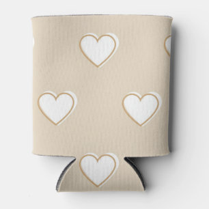 Pink White Beige Cute Simple Heart Pattern Can Cooler