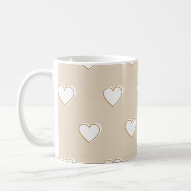 Pink White Beige Cute Simple Heart Pattern Coffee Mug (Left)