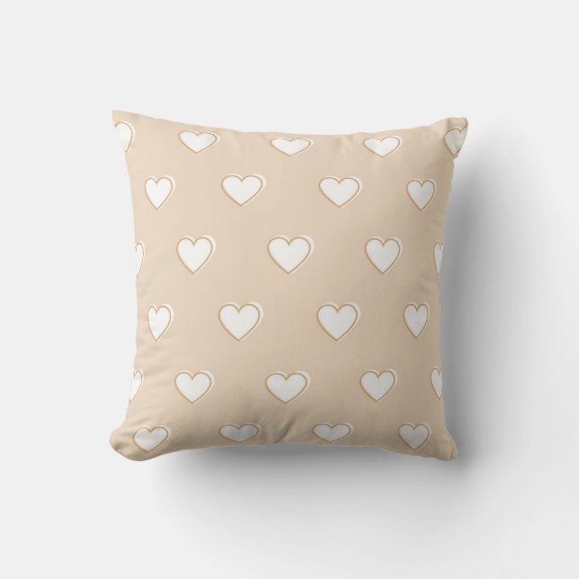 Pink White Beige Cute Simple Heart Pattern  Cushion (Front)