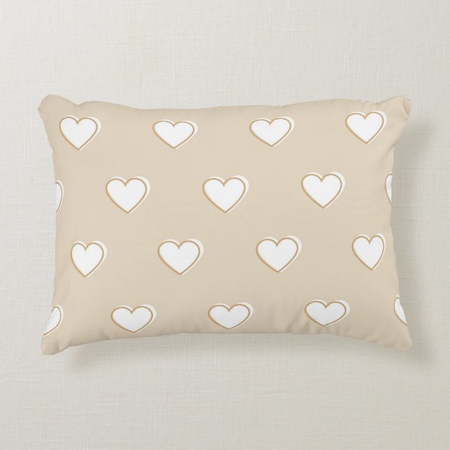 Pink White Beige Cute Simple Heart Pattern Decorative Cushion (Front)