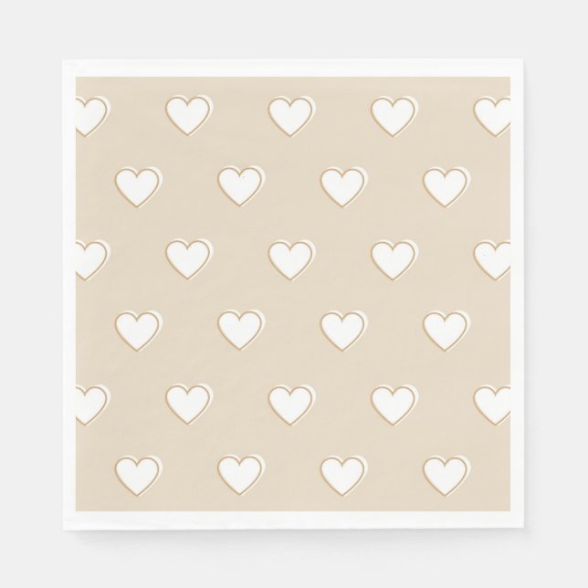 Pink White Beige Cute Simple Heart Pattern Napkin (Front)