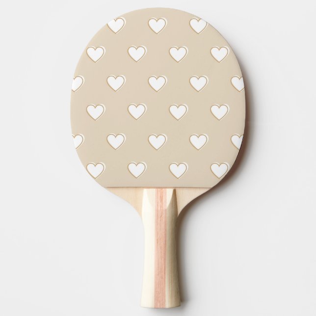 Pink White Beige Cute Simple Heart Pattern Ping Pong Paddle (Front)