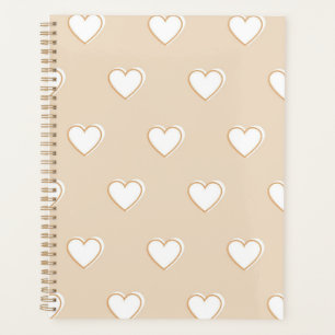 Pink White Beige Cute Simple Heart Pattern Planner