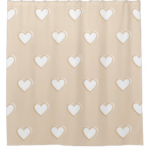 Pink White Beige Cute Simple Heart Pattern Shower Curtain
