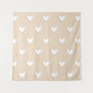 Pink White Beige Cute Simple Heart Pattern Tapestry