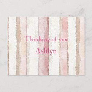 Pink White Beige Stripes Thinking of you Postcard