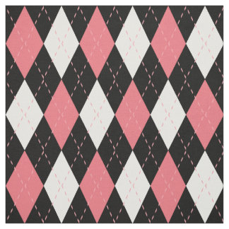 Pink White Black Argyle Pattern Fabric