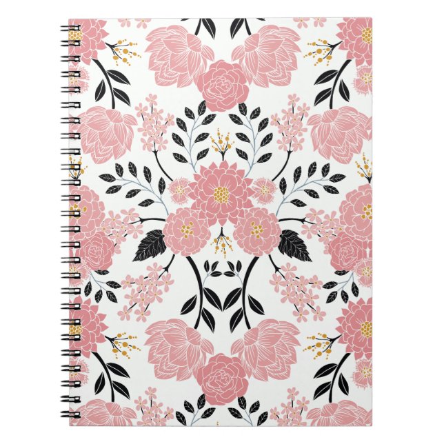 Pink, White, Black, Blue & Yellow Elegant Floral Notebook (Front)