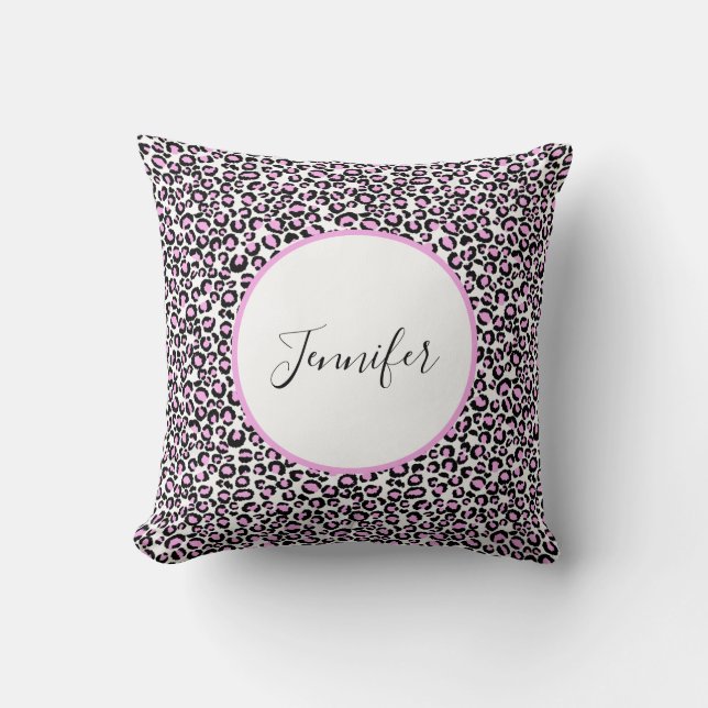 Pink White Black Cheetah Monogram Cushion (Front)