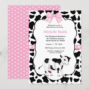 Pink White Black Cow Print Baby Shower Invitation